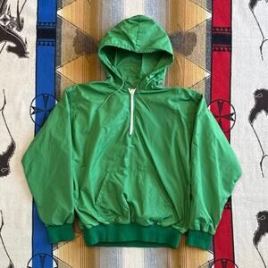 True Vintage 70s Russell Athletic Pullover Windbreaker Size Large Green 1/4 Zip